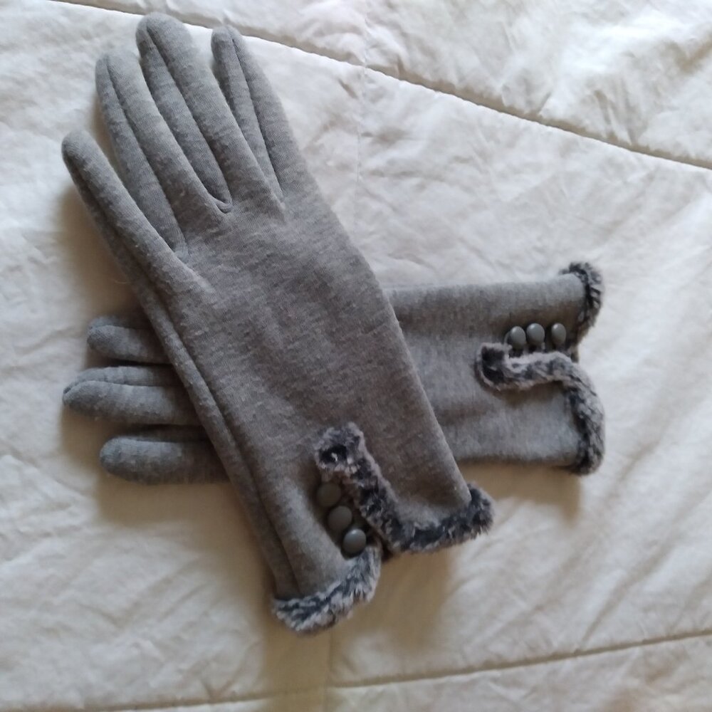 Elegant Soft Fabric Grey Gloves, Size - 6-8
